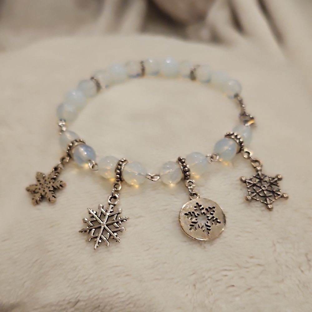 Moonstone bracelet with snowflake charms
